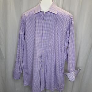 MICHAEL Michael Kors Lavender and White Check Dress Shirt w/ Stripe Cuffs, 16.5
